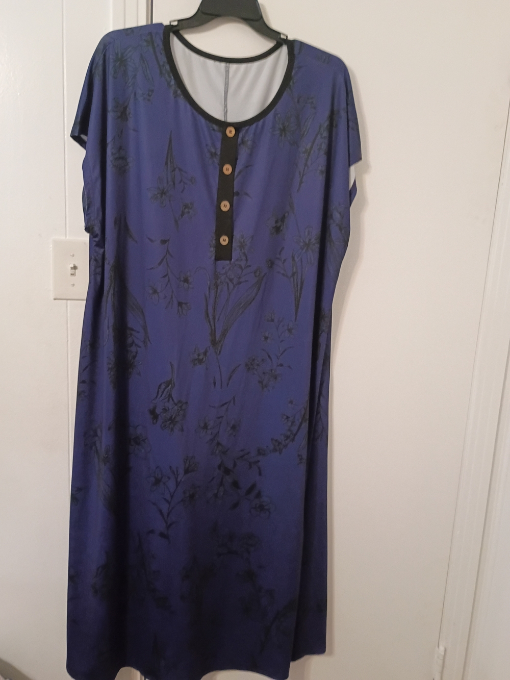 SHEIN Navy Blue Floral Button-Front Tunic Dress